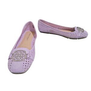 Christian Siriano Womens Lavender Laser-Cut Flats Silver Buckle Detail Size 11